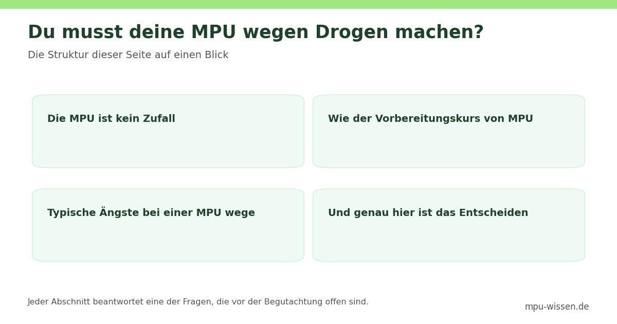 Du musst deine MPU wegen Drogen machen? – Die Struktur dieser Seite auf einen Blick
