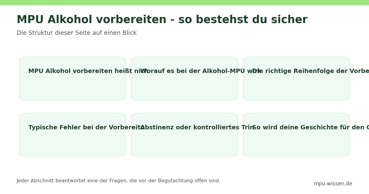 MPU Alkohol vorbereiten - so bestehst du sicher – Die Struktur dieser Seite auf einen Blick