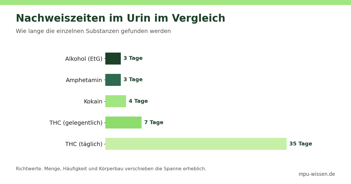 Nachweiszeiten im Urin im Vergleich – Wie lange die einzelnen Substanzen gefunden werden